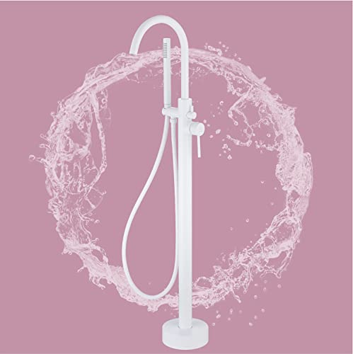 Kalog Single Handle Freestanding Tub Filler Floor Mount Bathtub Faucet With Handheld Shower (Matte White) #TOP1