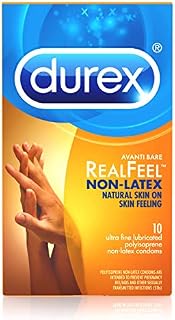 Condoms for Sex, Non Latex Durex Avanti Bare Real Feel Lubricated Condoms, 10