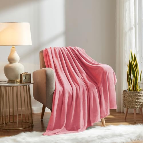 KMUSET Fleece Blanket Salmon Pink Lightweight Super Soft Cozy Fuzzy Bed Blankets Microfiber Factory Shop
