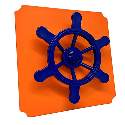move and stic Platte 40x40 mit Spielfunktion Multifunktionsplatte Spielplatte mit Piratenlenkrad für Spielturm (Platte 40x40cm orange mit Piratenlenkrad blau)