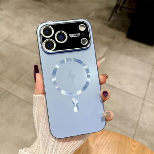 Coque iPhone 13 Pro Max antichoc rigide bleu ciel induction Magsafe et objectif