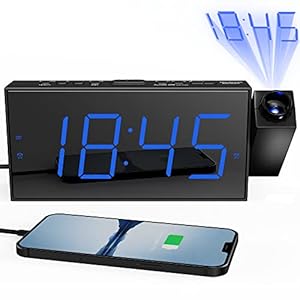 Digital Projection Alarm Clock for Bedroom, Large LED Alarm Clock with Projection on Ceiling Wall, 350°Projector,Dimmer…