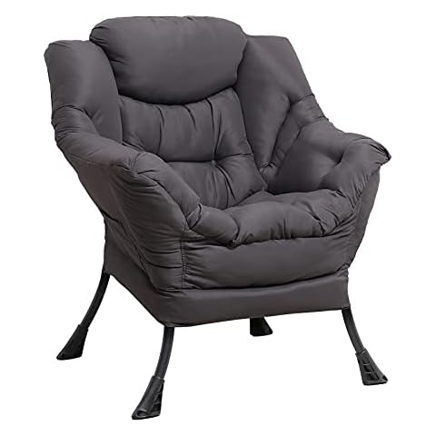 MEETWARM Modern Velvet Fabric Lazy Chair, Accent Contemporary Lounge Chair, Upholstered Single Leisure Sofa Chair with a Side Pocket, Armrests and Thick Padded Back for Living Room Bedroom (Grey) Cover