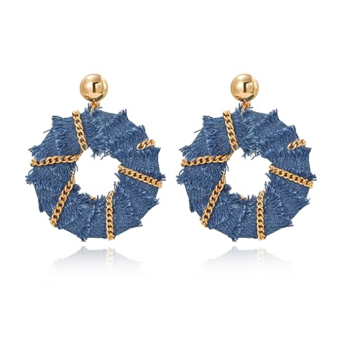 Coiris Bohemian Statement Dangle Earrings for Women Denim Leather...