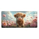 Tappetino Mouse bestiame dell'altopiano Tappetino Mouse XXL 700X300X3MM, Lavabile Tappeto Scrivania fiore Mousepad e con Dase in Gomma Antiscivolo, superficie migliora la precisione per Tastiera -403