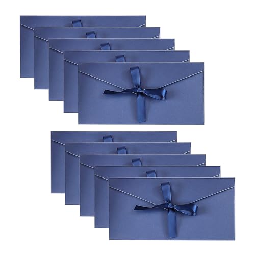 10 Stück seeblaue Umschläge mit Bändern, Kraftpapierband-Grußkarten, Geschenkumschlagtaschen, Einladungsumschläge (22 * 11 cm)