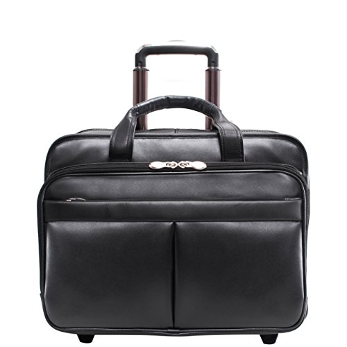 Mcklein, L Series, Bowery, Top Grain Cowhide Leather, 15" Leather Wheeled Laptop Briefcase, Black (87855) #TOP2