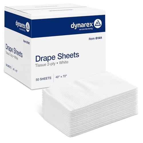 Image of Dynarex Disposable Drape Sheets - 40 inch x 72 inch (Case of 50), White, 2-Ply Tissue Paper for Patient Privacy, Exams, and Procedures