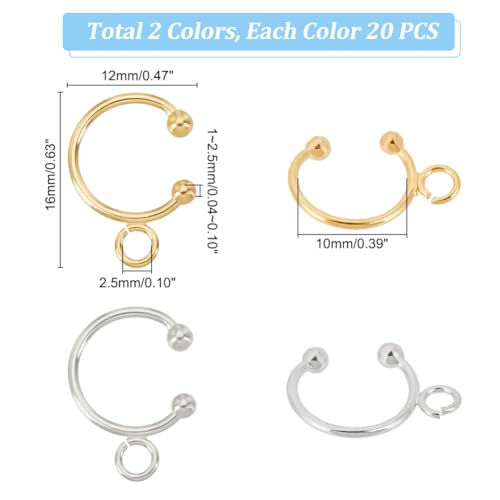 UNICRAFTALE 40Pcs 2 Colors DIY Ear Cuff Brass Earring Cuffs Tassel Ear Wrap Earring Cuffs Accessories 16mm Long C-Shape Ear Cuff for Non Piercing Earring Making - Image 4