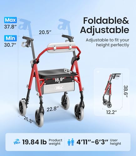 Image of VOCIC Z11 Rollator Walker for Seniors with Seat, 380 LBS | Lightweight Design with Ergo Seat & Backrest, Height Adjustable & Easily Foldable for Seniors' Mobility, Blue