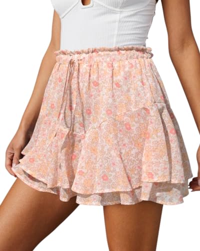 Image of Aoudery Flowy Shorts for Women Casual Boho Floral Skorts Ruffle Mini Skirts Running Tennis Butterfly Chiffon Shorts