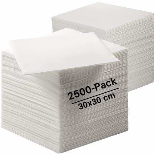 5 x 500 Pack White Serviettes Paper Napkins (30 x 30 cm) 1-Ply Strong Paper Serviettes, Super Soft Paper Tissues, Cocktail Napkins, Disposable Napkins for Christmas, Parties, Halloween, Thanksgiving