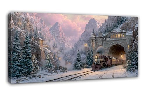 EIDOGRAF Modern Christmas Winter Wall Art, Rustic Snowy Mountain Canvas