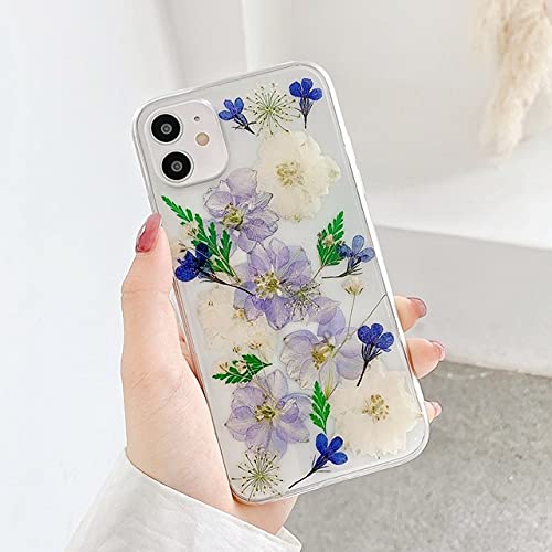 Coque iPhone transparente avec fleurs séchées véritable étui souple