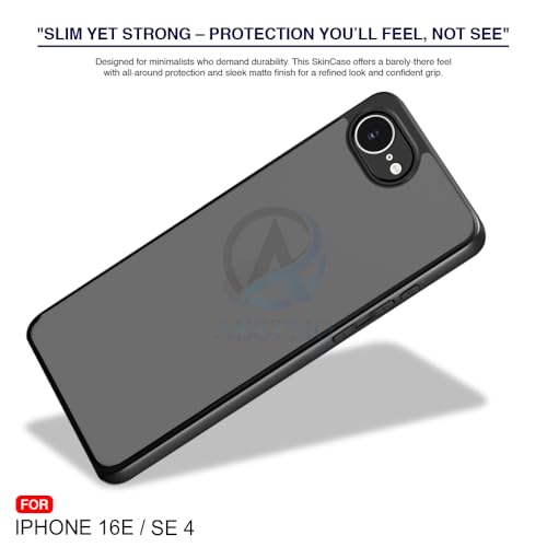 Image of AESTMO iPhone 16E / SE 4 Back Cover | 360 Protection | Matte Frosted Hard Back Translucent | Bumper Case for iPhone 16E / SE 4 (Smoke Black Matte PC+Black TPU Bumber)