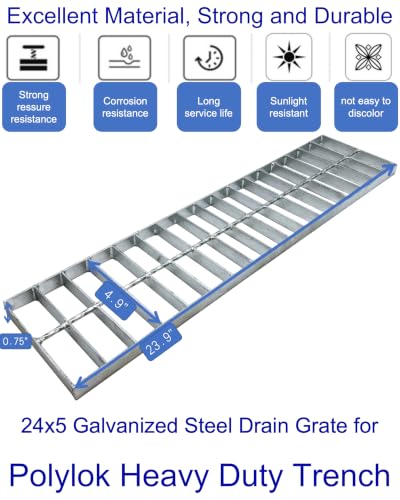 Image of Galvanized Steel Drain Grate, Driveway Channel Cover 24x5 in 2pk