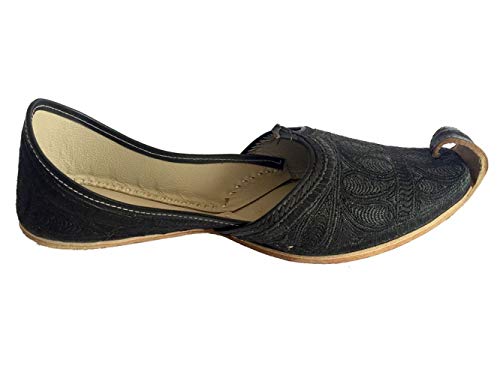 Men's Flat Full Black Zari Khussa Shoes Pakistani Style Punjabi Jutti3