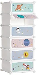SONGMICS 6-Slot Childrens Shoe Rack, Storage Unit, Interlocking Organiser Cabinet for Kids with Plastic Shelves, Modular Wardrobe with Doors, 43 x 31 x 105 cm, White LPC904W01