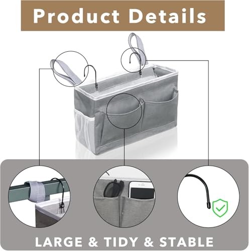 Image of Premium Linen Hanging Bedside Caddy Organizer - Multi-Pocket Bedside Storage for Bedroom, Dorm & Hostel | Bedside Hanging Basket for Books, Remote, Mobile, Glasses & Essentials(HANGING BAG)