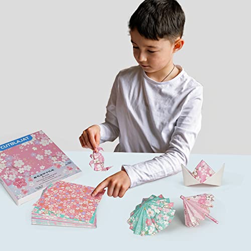 Cutblajat Japanese Cherry Blossom Pattern Origami Paper Shiny Gold Foiling Stamping Sakura Chiyogami Washi Easy Fold Paper For Beginner #TOP6