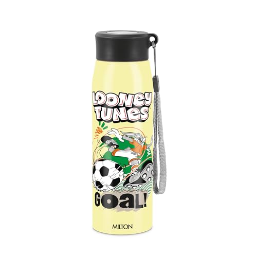 MILTON Handy Design 650 Stainless Steel Sipper Water Bottle 690 ml, Single Walled, ISI Certified I Leak Proof Lid, Rust Proof I For School, Office, Gym I Lemon Yellow (LOONEY TUNES)