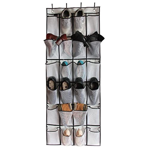 Jwthee Over The Door Shoe Organizers, 24 Large Pockets Mesh Hanging Shoe Rack Non Woven Folding Hanging Shoe Holder Multipurpose Storage Bag for Door