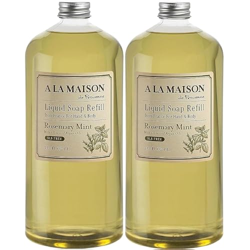 A LA MAISON French Liquid Hand Soap Refill, Rosemary Mint - Natural Hand Wash Made with Essential Oils - Biodegradable, Plant-Based, Vegan, Cruelty-Free, Alcohol & Paraben Free (33.8 oz, 2 Pack)