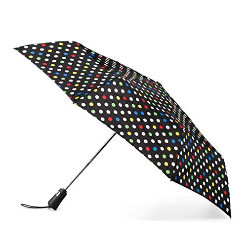 Totes Titan Compact Travel Umbrella - Uv Sun Protection, Windproof, Waterproof, Auto Open/Close Bundle - Black And White Multi Sport Dot #TOP2