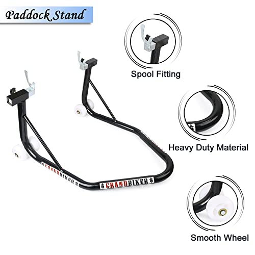Image of Grandbiker Universal Rear Paddock Stand with Spool Lifting Holders Only for KTM,Yamaha,Kawasaki,BMW,TVS,Bajaj,Hero,Mahindra,Triumph Street etc (Black)