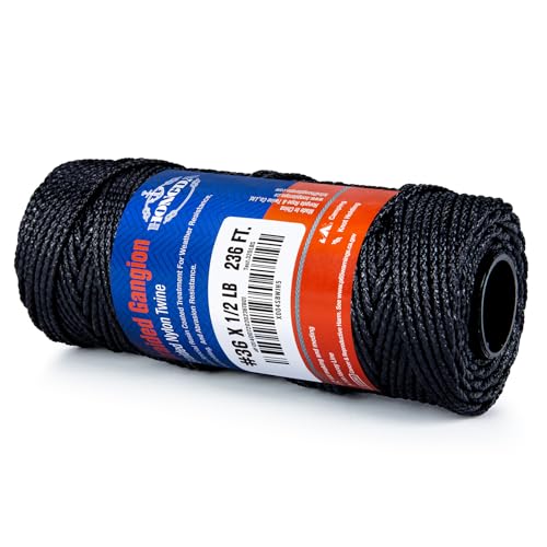 HONGDA Braided Tarred Bank Line Twine, Black Nylon String, 236 Feet #36, 2.2mm for Gardening, Construction, Gear Tying, Jungle Survival, Trotline
