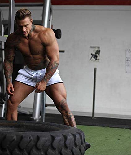 Flyfirefly Men's 4" Workout Running Shorts Quick Dry Lightweight Gym Yoga Shorts White #TOP3