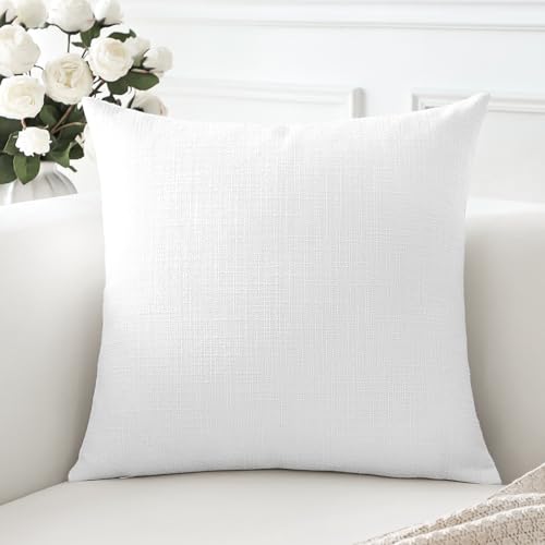 Artscope Linen Cushion Covers Set of 1 Decorative Square Pillowcase Pillow Cover 22x22 Inch for Home Decor Sofa Bedroom Car 55x55cm Pure White - Image 2