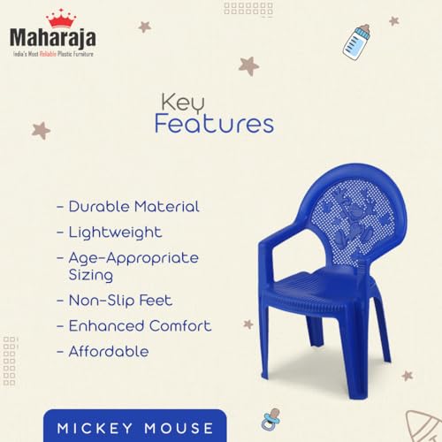 Image of MAHARAJA Mickey Mouse Plastic Chair for Kids | Strong Durable & Portable Study Chairs | Virgin Material Kids Chairs for 2 to 8 Years | Stackable School Chair (Blue, Pack of 6)