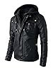 Mens Slim Fit Hooded Biker Leather Jacket, M-Person with Chest 39 inch, Black #2