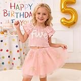 SOFEON Toddler Girl Birthday Outfit Flower Embroidery Ruffle Tank Top Tutu Skirt 2-7T Birthday Party Flower Tulle Skirt Set(Pink-5th,5T)