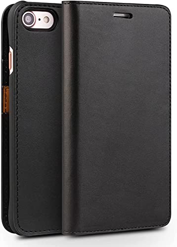 ADAARA Wallet Case for iPhone SE 2022/SE 2020/8/7, Genuine Cowhide Leather Case 3 Card Slots and Kickstand Folio Flip Cover for iPhone 7/8/SE2/SE 3 (Color : Preto)