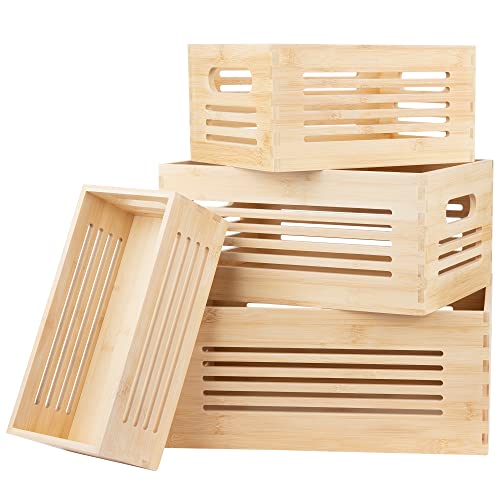 Natural Bamboo Wooden Storage Box – Rustic Farmhouse Look Wood Crate For Storage Decorative Closet, Cabinet And Shelf Basket Organizer With Built In Handles - Multi-Purpose Organizer (Small) #TOP5