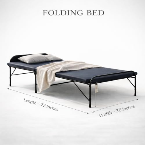Image of Nattnak Premium Folding Bed Single with Mattress | Heavy Duty Metal Cot | Portable Foldable Bed 3ft x 6ft | Space-Saving Multi-Purpose Bed | No Assembly | Ideal for Bedroom & Rented Apartments | Heavy Duty Frame
