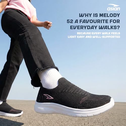 Image of ASIAN Melody-52 Women & Girls Walking Shoes | Soft Sock-Like Fit, Breathable Woven Mesh, Lightweight Cushioned Sole, Flexible Slip-On Ideal, Travel