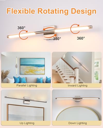 Image of TODOLUZ 40-Inch 5CCT 22W LED Bathroom Light Fixture, Brushed Nickel 2700K-5500K Wall Sconce Vanity Lighting with Rotatable Lamp Tube
