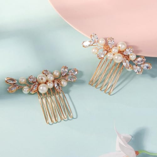 Set de 2 Peines para Novia con Perlas y Cristales miniatura 3