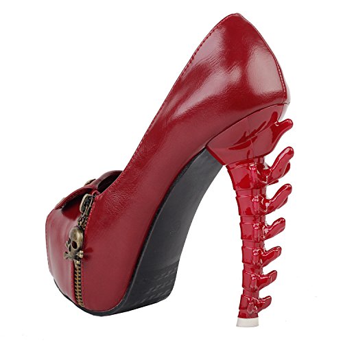 SHOW STORY Womens Skull Zipper Peeptoe Platform Bone Heel Club Pumps,LF806242