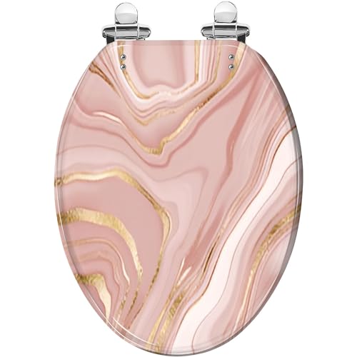 WHFEOIV9RE Elongated Toilet Seat Liquid marble abstract gold splash texture Resin Toilet Seat Quietly Slow Close with Quick-Release Hinges Toilet Seat with Cover Easy to Clean Install