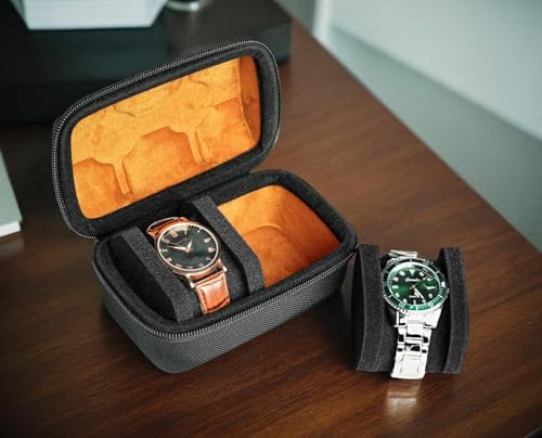 Image of Travel Watch Case Organizer Watch Box With Zipper Heavy Duty Portable Travel Friendly Case Fits all Wristwatches & Smart Watches Up To 60MM Compatible for Apple Watch (Black,2 Slots)