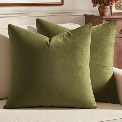Image of MIULEE Pack of 2 Olive Green Pillow Covers 24x24 Inch Decorative Velvet Throw Pillow Covers Modern Soft Couch Throw Pillows Farmhouse Home Decor for Spring Sofa Bedroom Living Room