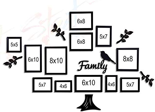 Image of Art Street - Family Tree Photo Frame Set of 12 Family Picture Frame with MDF Plaque - (4 Leaf,1 Trunk,1 Family and 1 Bird)