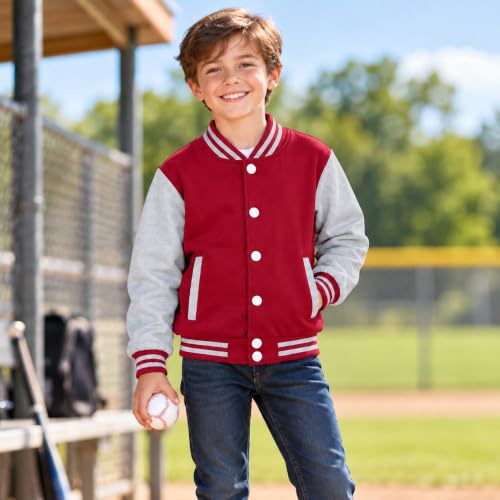 Image of Kids Baseball Jackets Boys Girls Fit Varsity Jacket Casual Lightweight Plain Button Cardigan School Coat