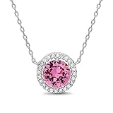 Devin Rose Rhodium Plated Sterling Silver Round Halo Pendant Necklace on 18Inch Necklace for Women made with Faceted Crystals Rose Crystal Imitation October Birthstone
