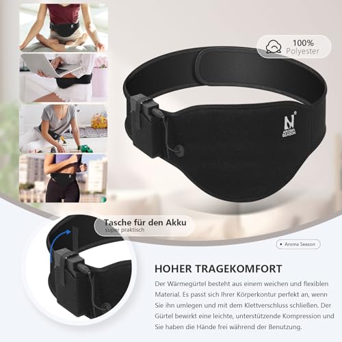 AROMA SEASON Wärmegürtel | Unauffälligiger Begleiter To Go mit 6h Akku für Bauch/Rücken/Lenden | Heizgürtel Ferninfrarot (FIR) | Elektrisches Heizkissen mit Abschaltautomatik