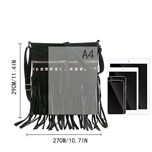 Image of Hoce Women's Leather Fringe Messenger Bag Large Hobo Crossbody Tassel Shoulder Bags, Gift for Mom Wife Girlfriend